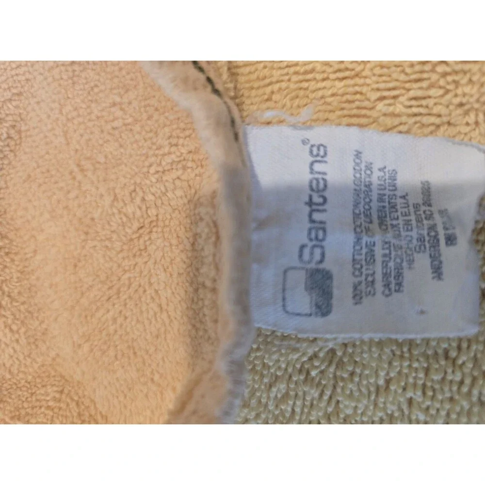 Vintage Santens Bath Towel Tan Gold Metallic Stripe 100% Cotton USA